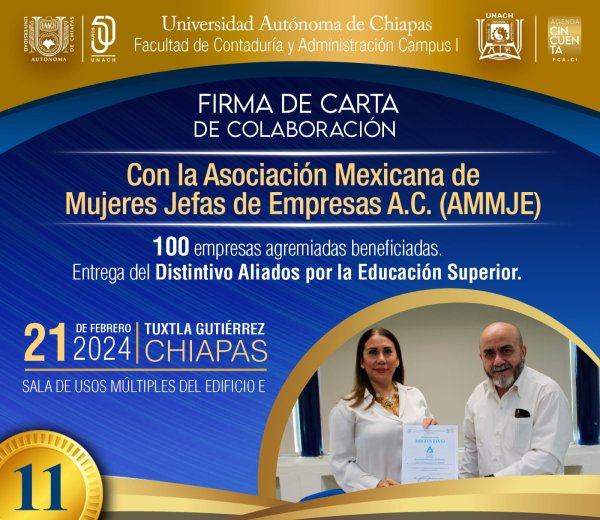 11| Firma de carta de colaboración con la Asociación Mexicana de Mujeres Jefas de Empresas A.C. (AMMJE)