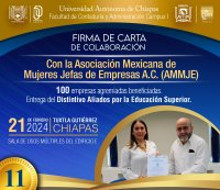 Firma de carta de colaboración con la Asociación Mexicana de Mujeres Jefas de Empresas A.C. (AMMJE)